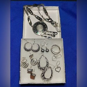 .925 silver lot 7 earrings bundle. Abalone Mexican Silver necklace